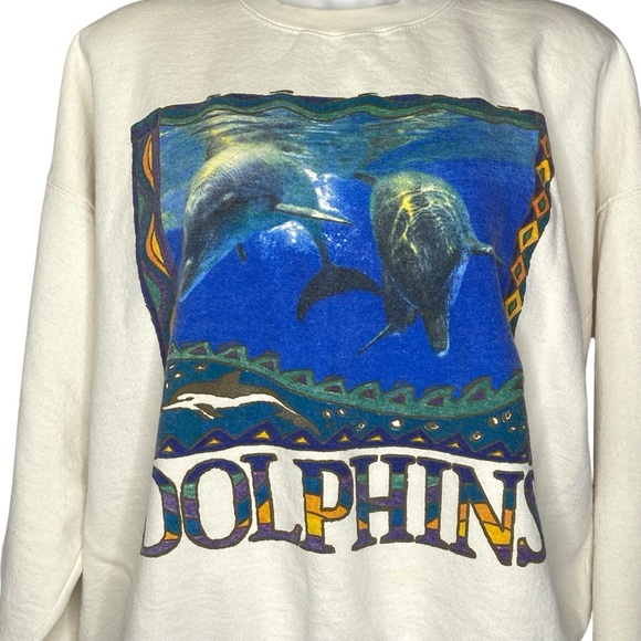 Vintage 90’s Laura Pike Dolphins Long Sleeve Crewneck Oversized Sweatshirt XL - Picture 2 of 10